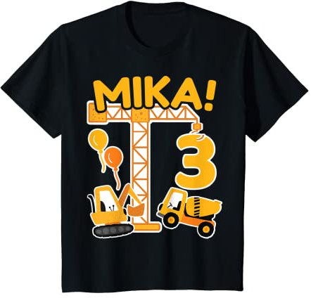 Kinder 3. Geburtstag Vorname Mika Bagger Deko Geschenk Jungen T-Shirt