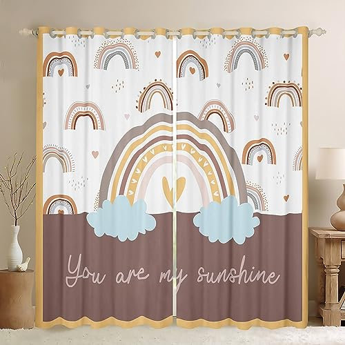 Manfei Boho Regenbogen Fenster Vorhang Cartoon Dots Streifen Regenbogen Vorhänge Kinder Jungen Frauen Kawaii Liebe Herz und Wolke Fenster Behandlung Vorhang Braun Weiß Gelb Fenster Vorhänge,L Größe
