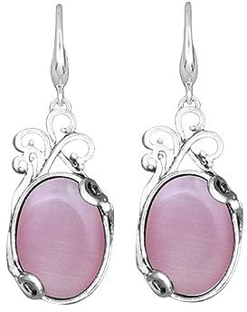 CuLtP Edelstein Ohrschmuck,Vintage Ovale Filigrane Anhänger-Ohrhänger, Rosa Katzenauge-Stein-Tropfenohrringe, Antike Barock-Stil-Ohrringe, Edelstein-Ohrringe, Schmuck Für Frauen, Mädchen, Geschenk