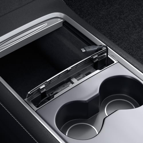 Spigen Tesla Model Y (~2024) und Model 3 (2021-2023) Ladekabel-Organizer Mittelkonsole Station, Ladekabelhalter Entwickelt für Model Y 3 Zubehör, Multi-Kabelhalter für Kabelordnung, Tesla Zubehör