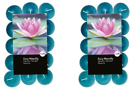 Teelichter Duft 2x30 Stück (60 Teelichter) - Brenndauer: 4,5 Std., Rußfrei - für Windlicht, Teelicht-Glas, Kerzenständer - Weihnachten, Geschenk, Deko, Hochzeit, Gastro (Blau - Duft: Wasserlilie)