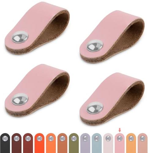 LEREATI Ledergriffe für Möbel 4 Stück Schrankgriffe mit Schrauben Möbelgriffe Vintage Schubladengriff Knöpfe Möbelgriff Kunstleder für Küchenschränke Schränke Bad (Rosa, für einzelne Löcher)