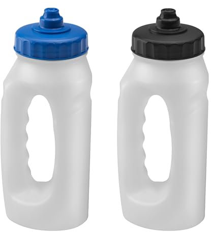 Twizzle & Twig Running Water Bottle Handheld 500ml Leakproof Spout Light Weight BPA Free Easy Grip Ideal for Runners Jogging Sports Gym Training 2 Pack (Blue & Black Lids)