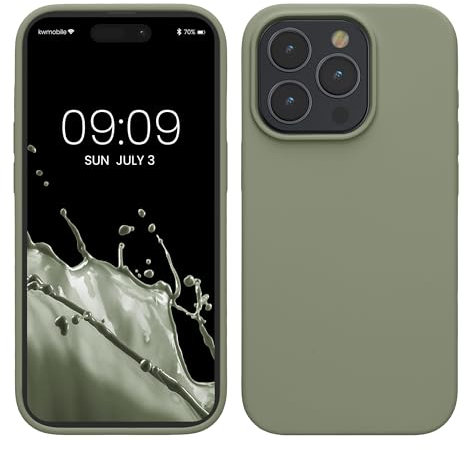 kwmobile Handyhülle für iPhone 15 Pro Hülle, für iPhone 15 Pro Case - Hülle Silikon - kabelloses Laden - Graugrün