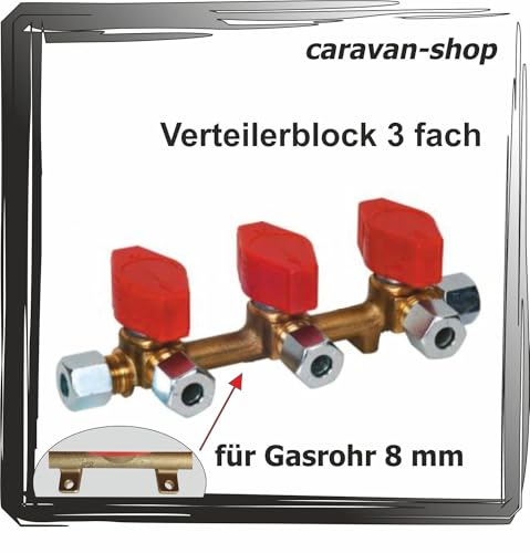 Bloc de distribution à 3 voies - Vanne d'arrêt rapide - Robinet de gaz pour tuyau de gaz 8 mm - Pour propane, caravane, camping-car