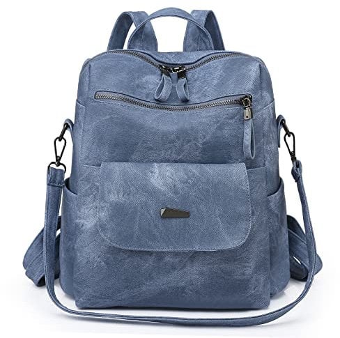 Puwuzixi Frauen Rucksack Wasserdicht Anti-Diebstahl Leichtgewicht PU Mode Reisen Mehrzweck Cabrio Geldbörse Umhängetasche Handtasche Rucksack(Blue)