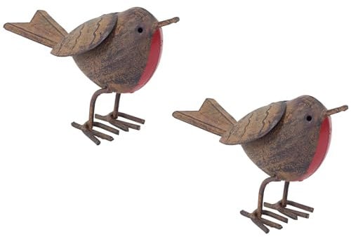 Fyne-Finds Set of 2 Rustic Metal Garden Robin Ornament Outdoor Tin Bird Vintage Decoration Gift