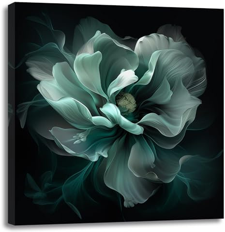 LZIMU Blumen Leinwand Bilder blühendes grünes Blumenbild Drucke abstrakte Gemälde moderne Kunstwerke für Wohnzimmer Schlafzimmer Heimdekoration Gerahmt (Bild-1, (70.00 x 70.00 cms))