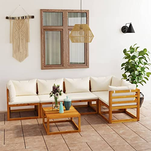 NITCA 6-TLG. Lounge Set aus Holz Loungemöbel Set Gartengarnitur Gartenmöbel Set aus Akazien-Holz Loungemöbel Terrasse Gartenmöbel Ecklounge Ecksofa Creme-2