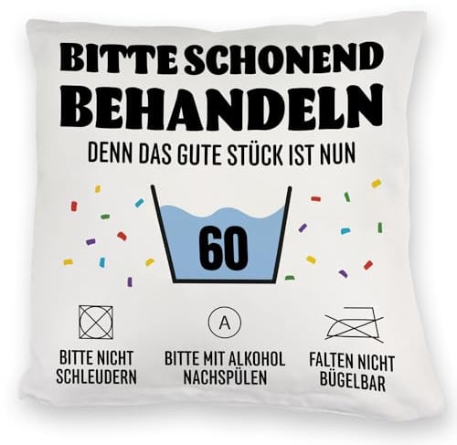 speecheese Bitte schonend behandeln - 60. Geburtstag Kuschelkissen Geburtstagsgag Alt Aber Oho Witzig Waschbar Schontextil Rente Enkel