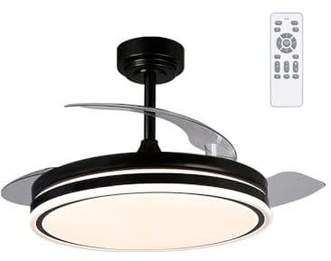 wonderlamp - Ventilador de techo LED aspas plegables Perla Negro 72W con Mando ø106cm y CCT 3000-4000-6000K