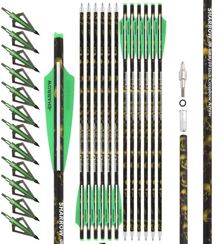 surwolf Perno de Ballesta de Carbono 16 17 18 20 22 Flechas de Ballesta, Flecha de Carbono de Caza para Ballesta Flechas de Ballesta de Caza 12 Uds (Verde Set, 20)