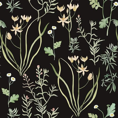 Reqfen Self Adhesive Wallpaper Black 41CMX3M Peel and Stick Wallpaper Leaf Flower Vinyl Film Plastic Roll Waterproof Removable Sticky Back Wallpaper for Bedroom Living Room Wall Cabinet