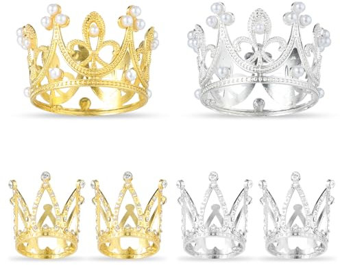 6 Stück Mini Krone für Torte Goldene Silberne Kronen Cupcake Krone Deko Aufsätze Kleine Kronen Tiara Kuchenaufsätze Geburtstag Braut Hochzeit Königshaus Mottoparty Dekorationszubehör