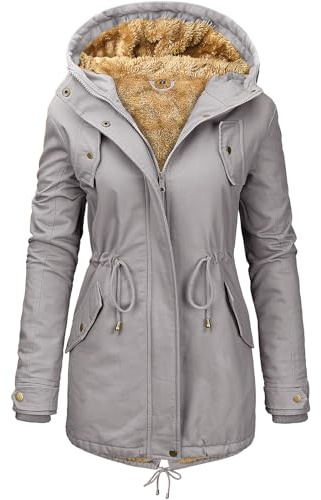 Vancavoo Winterjacke Damen Winter Warm Winterparka Gefüttert Mantel Parka | Wintermantel mit Kapuze, Verstellbarer Taillenzug, Rippbündchen, Reißverschluss mit Knopfleiste