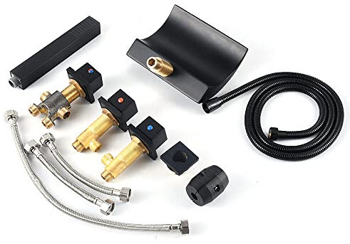 Robinet de baignoire moderne - 5 trous - Robinet cascade - Mitigeur monocommande avec trois poignées - Laiton noir