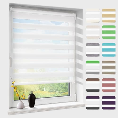 Doppelrollo klemmfix ohne Bohren, Duo Rollos für Fenster & Tür mit Bohren, Version 2025 Weiß B65 x H230cm (Stoffbreite 61cm), Fensterrollo lichtdurchlässig & verdunkelnd, Klemmrollo Sonnenschutz