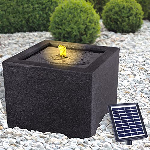 AMUR Fontaine de Jardin Solaire Design Autonome avec Batterie Li-ION et Lumière LED pour Votre Terrasse, Balcon - Ambiance Zen