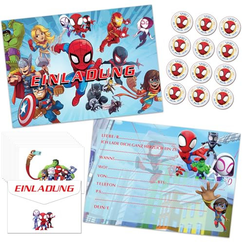 Dekewe 12 Stück Spider Einladungskarten Kindergeburtstag Mädchen Junge, Thematische Party Geburtstag Einladungskarten, Kindergeburtstag Einladungskarten für Feierlichkeiten oder Geburtstagsfeiern