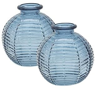 Woodside Home Living - Bright Ribbed Glass Small Ball Vase (Set of 2) - Blue