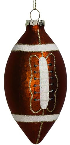 Christbaumschmuck 13cm Glas - Football Figur zum Aufhängen - handbemalt & mit Glitzer - Weihnachtsbaum Anhänger für Weihnachten - Christbaumanhänger & Weihnachtsbaumschmuck - Rugby Ball Braun
