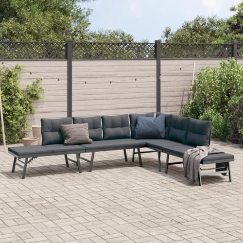 ShGaxin Gartenbänke 4 STK. mit Kissen Schwarz Pulverbeschichteter Stahl, Balkon Möbel, Outer Banks, Sitzbank, Gartenmöbel, Garten Möbel, Balkon Bank, Bierbank, Parkbank - 3283721