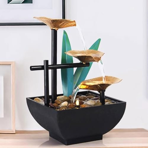Fontana Decorativa da Interni e Esterne Fontana Da Tavolo, Fontana Rilassante A 3 Livelli Con Cascata A Forma Di Foglia Di Loto E Flusso D'acqua Circolare, Cascata Da Interni For Ufficio, Soggiorno O