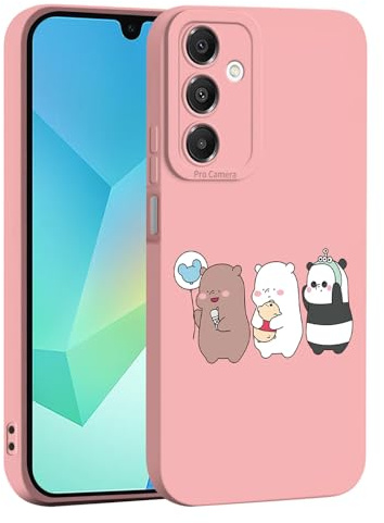 ILING Liquid Silicone Case for Samsung Galaxy A55 5G, Ultra Thin Elegant Flower and Cute Cartoon Pattern Design Soft Gel Rubber Frosted TPU Bumper Shockproof Cover (Pink Q12)