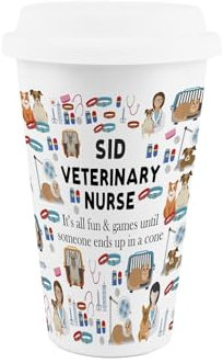 Purely Home Custom Vet Nurse Ceramic Travel Mug - Personalised Humorous Veterinary Animal Gifts - Reusable Double-Walled Insulated Hot/Cold Drinks Flask Cup