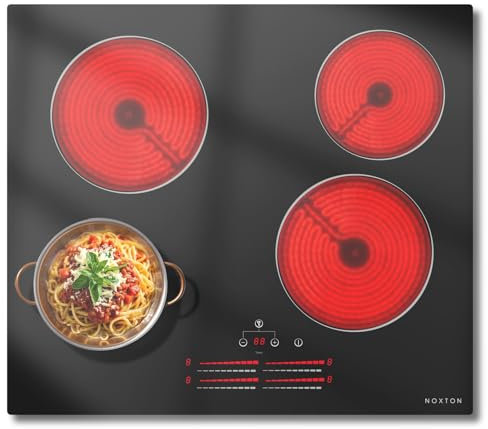 NOXTON Placa vitroceramica 4 Fuegos 60cm, Incorporado, Control deslizante, 9 niveles de potencia, Bloqueo para niños, Indicador de calor residual, Vitrocerámica negra