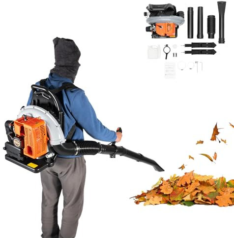 ACROSSPART 63CC Benzin Rückenlaubbläser 2-Takt Motor Blasgerät Einstellbare Geschwindigkeit Benzin Laubbläser Luftkühlung Gartenbläser