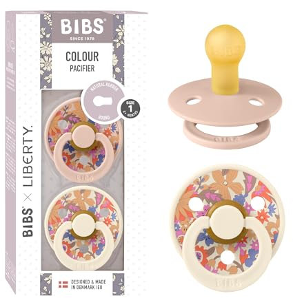BIBS Colour Liberty Schnuller 2er-Pack, BPA-frei, Kirschform Nippel. Naturkautschuk/Latex, Hergestellt in Dänemark, Größe 1 (0-6 Monate), June Blossom Blush Mix