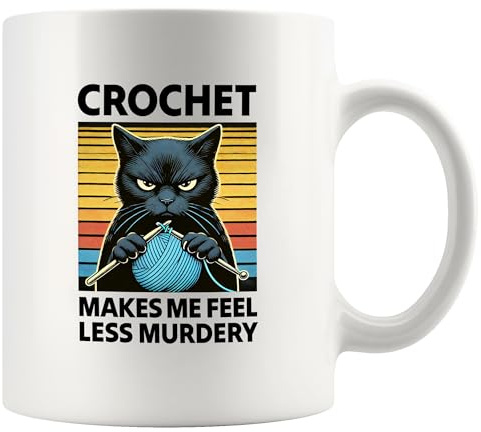 Panvola Crochet Makes Me Feel Less Murdery Crocheting Gifts Knitting Crafting Knitters Crocheters Crafters Yarn Lovers Gifts For Women Grandma Mom Auntie Coffee Ceramic Mug 11 oz White