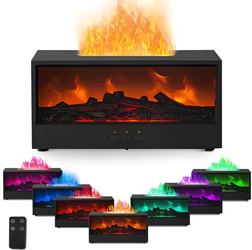 Difusor de Aceites Esenciales con Llama 3D, 150ML Humidificador de Aire para Dormitorio con Chimenea LED, 7 Colores de Llama, Difusor de Aroma para Chimenea con Control Remoto para Oficina en Casa