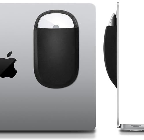 Lacdo Universelle Maustasche zum Aufkleben, schlanker Maushalter für Magic Mouse 1 2, mit wiederverwendbarem Klebstoff, Keine Klebstoffrückstände, kompakte Tasche, passen iPad MacBook, Schwarz