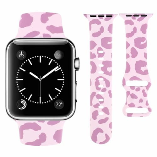 Vozehui Leopard Print Silicone Strap Compatible with Apple Watch Strap 42mm 41mm 40mm 38mm,Soft Silicone Replacement Straps for iWatch SE Series 10 9 8 7 6 5 4 3 2 1, Women Men