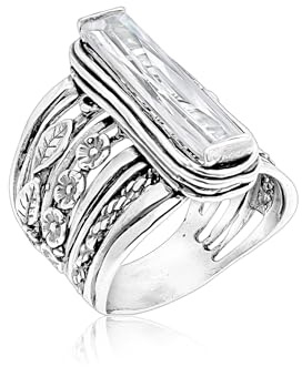 JEAN RACHEL JEWELRY Ring aus 925er Sterlingsilber mit Baguette-Zirkonia, Blumenmuster, Vintage-Stil, hypoallergen, blei- und nickelfrei, Boho-Handwerker-Design (7)