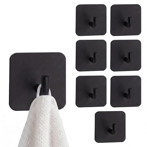 Zxglxinyao 8 ganci autoadesivi, neri resistenti per appendere, ganci adesivi in acciaio inox extra forti, ganci da parete per chiavi, cappotti, accappatoi, strofinacci, ganci in bagno, cucina, casa