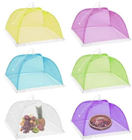 WeddHuis 6 Tapas para Alimentos, Plegables, a Prueba de Polvo y Moscas, Red Parasol desplegable, Reutilizable, Picnic, Barbacoa, frutero con Tapa (32x32 cm)
