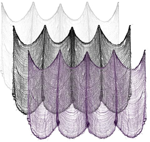 3 Stück Halloween Dekorationen Gruseliges Tuch, 183x76cm Gruseliges Gaze Tuch für Gothic Dekoration, Gruselige Stoff für Tisch Haustür Outdoor Hallen Fenster Party Terror Deko
