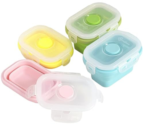 Jorzer 4PCS Mini Snack Containers, 150ml Collapsible Silicone Food Storage Containers, Stackable Food Storage Box with Lids, Safe Silicone