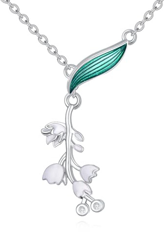HUKKUN Maiglöckchen Halskette aus 925er Sterlingsilber mit Maiglöckchen Anhänger Blumenschmuck Weihnachtsgeschenke für Frauen