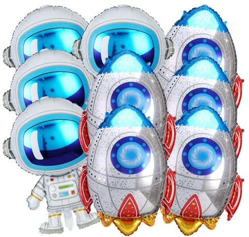 AHVMIL 9 Stück Weltraum Kindergeburtstag Deko, Folien ballons,(4 Astronauten 5 Raketen Luftballons)