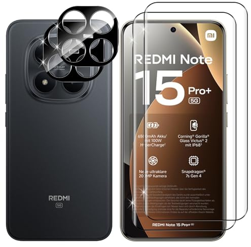 Lutree per Xiaomi Redmi Note 15 Pro Plus 5G/ Note 15 Pro+ 5G/ Poco M8 Pro Vetro Temperato, 2+2 Pezzi 3D Pellicola Protettiva+ Pellicola Fotocamera (Nera), 9H Anti-Impronte HD Protezione Schermo
