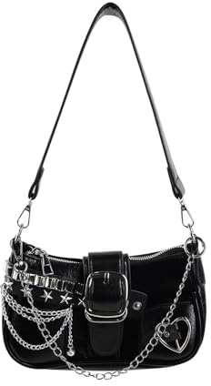 Energather Schultertasche für Frauen, Y2K Handtasche mit 2 abnehmbaren Gürtel, PU Leder Crossbody Tasche für Shopping Party Dating