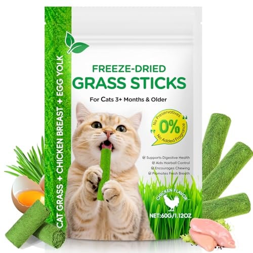 Dachitian Katzen-Gras-Sticks, Katzen-Gras-Beißsticks, natürliche Mundhygiene, Katzenleckerli zur Zahnreinigung und Haarballentfernung – 60g