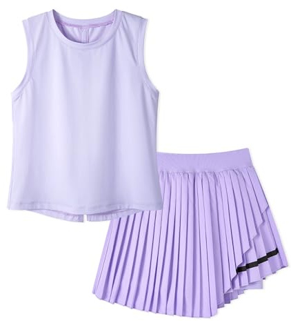 Rolanko Set di Abbigliamento per Bambine Set Estivo con Maglietta Senza T-shirt e Gonna, Completino Abito due Pezzi con Canotta, Viola, 7-8 Anni,130