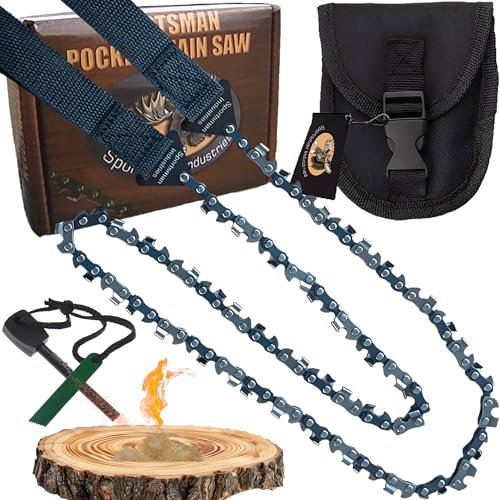 Sportsman Pocket Chainsaw 36 Inches Long With FREE Fire Starter! This #1 Top Rated Hand Saw Tool is Best for Survival Gear - Camping - Hunting or any Home Owner. Replaces a Pruning or Pole Saw. Lifetime Guarantee!