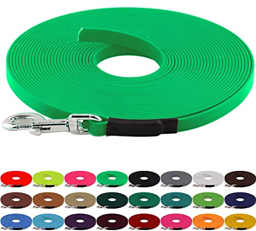 LENNIE BioThane Schleppleine, 19mm, Hunde ab 35kg, 15m lang, ohne Handschlaufe, Neon-Grün, genäht