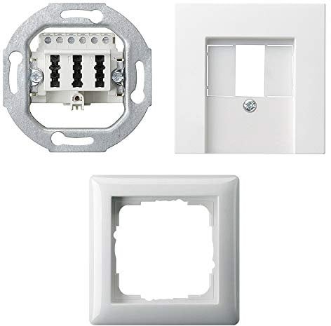 Gira Komplett-TAE Set - System 55, RUTENBECK TAE-Anschlussdose 3x6 NFN, 1-Fach Rahmen, TAE Abdeckung, Reinweiß glänzend